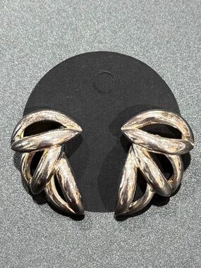 Vintage Modernist 925 Sterling Silver Open Crescent‎ Post Earrings